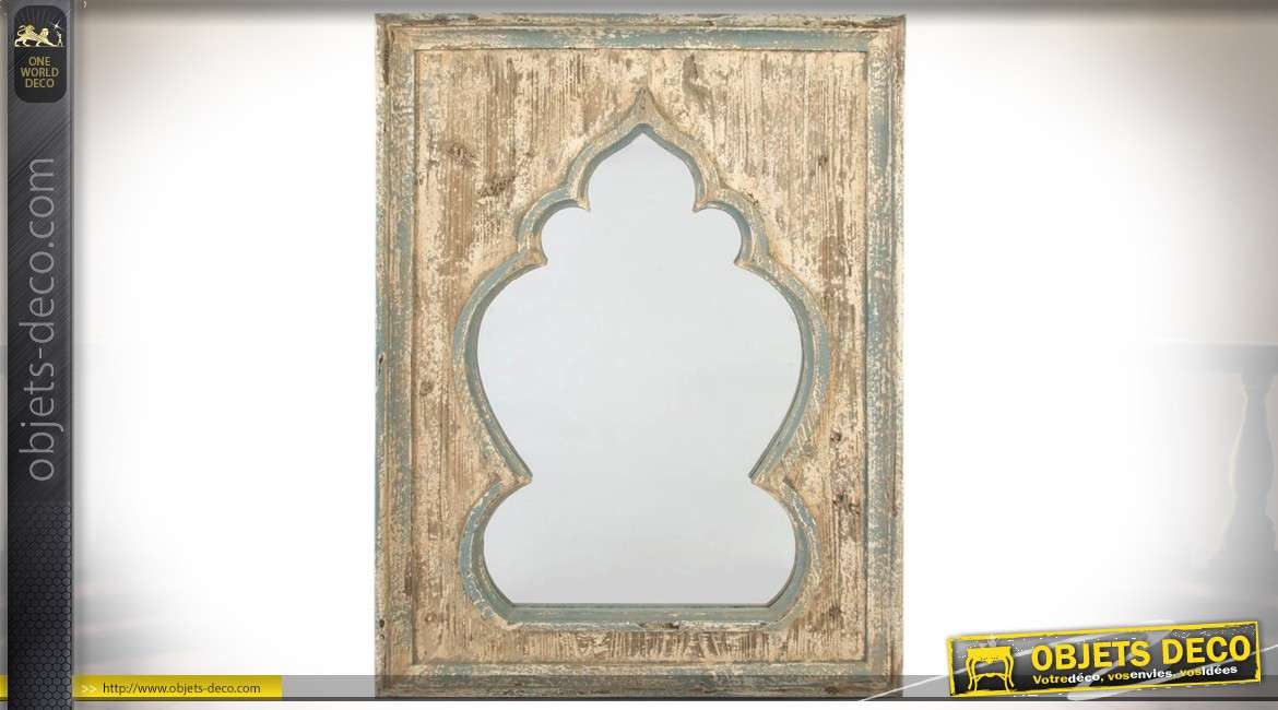 Miroir de style brocante inspiration orientale en bois vieilli 65 cm