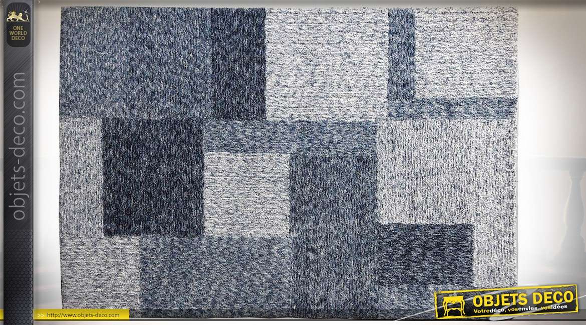 Grand tapis 180 x 120 en polyester à motifs de carré et rectangles bleus