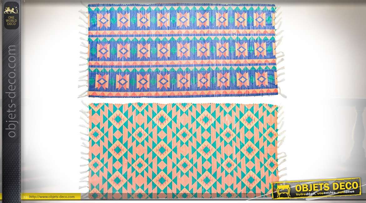 Série de 2 tapis en coton et polyester 140 x 70 motifs boho multicolores