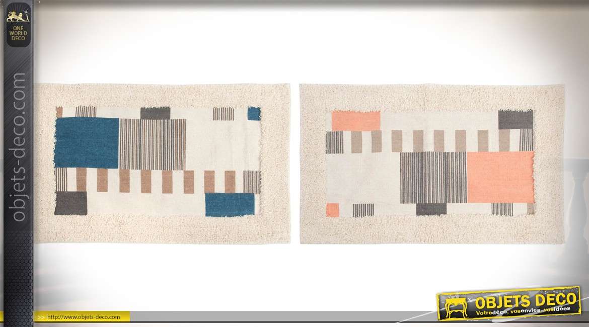 Série de 2 tapis de bain en coton, motifs abstraits et géométriques 80 x 50 cm