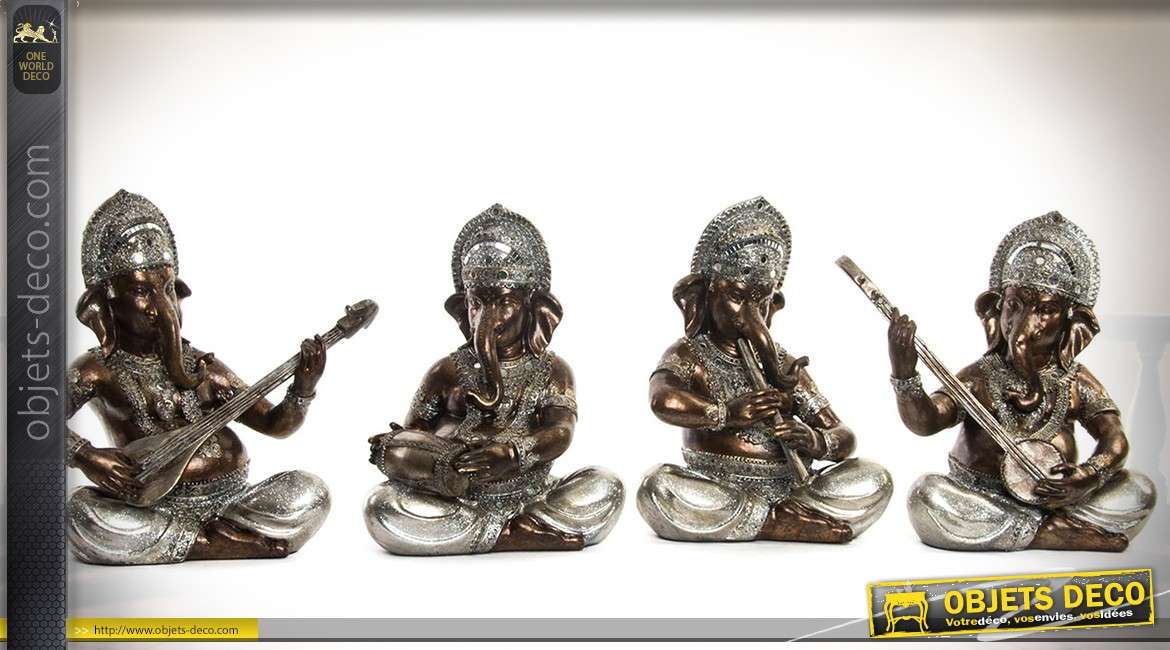 Série de 4 statuettes de Ganesh finition métal doré 30 cm
