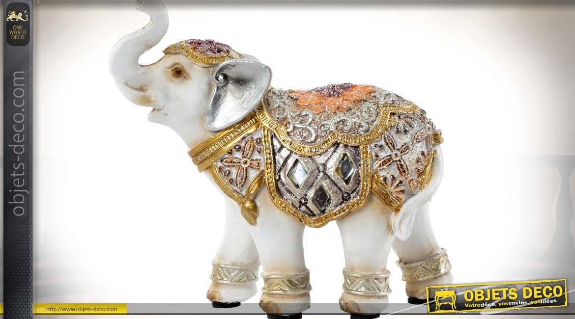 Statuette éléphanteau imitation porcelaine blanche avec ornementation dorée