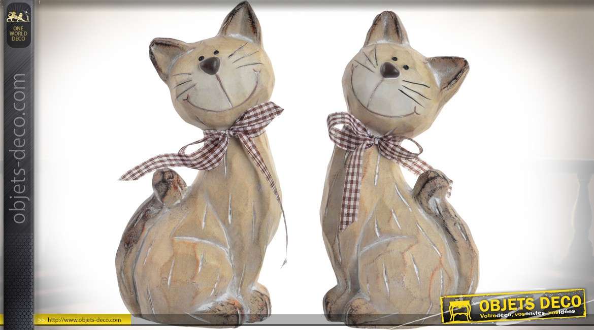 Duo de statuette de chats stylisés en terre cuite 18 cm