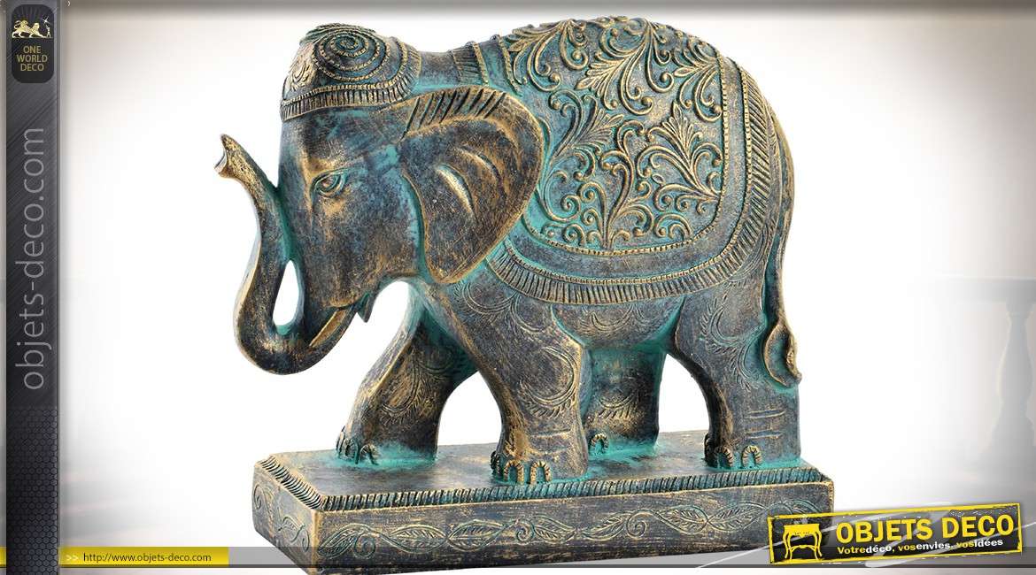 Statuette animalière éléphant en résine imitation bronze vieilli oxydé 18 cm