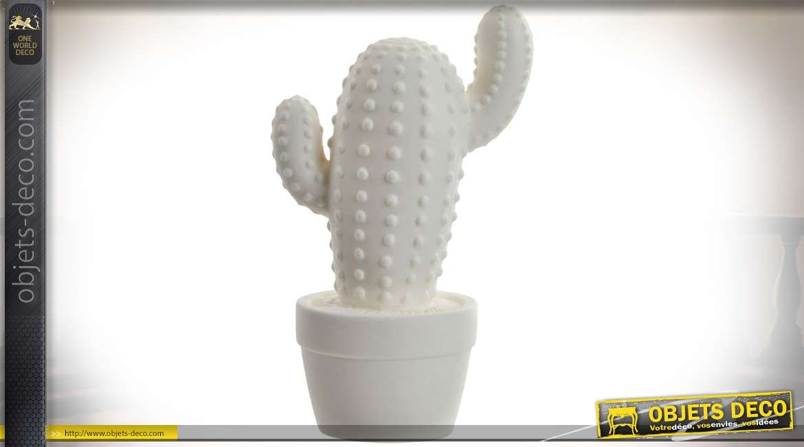 Statuette décorative éclairée (LED) en forme de cactus blanc 17,5 cm