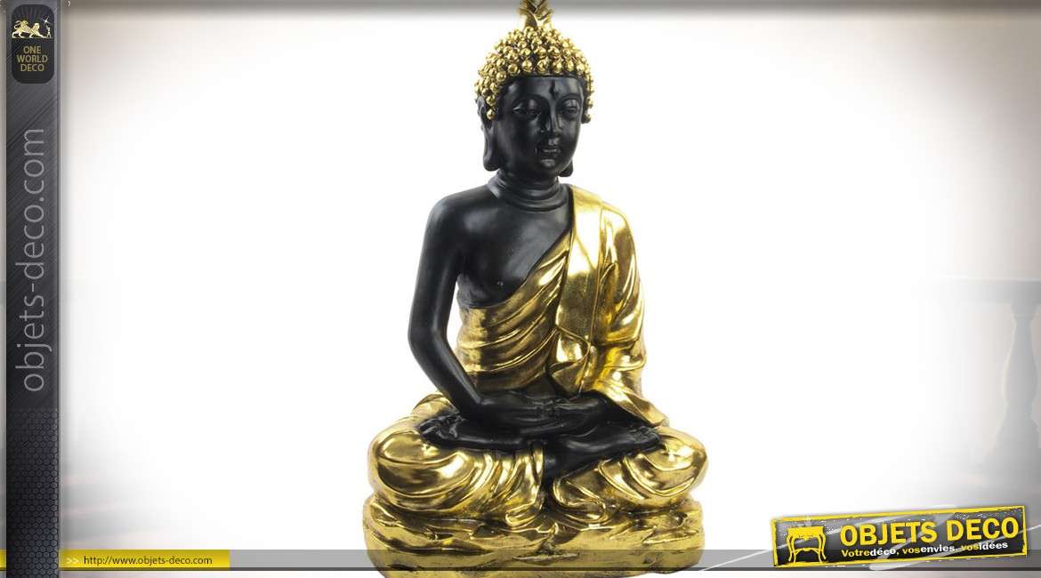 Grand bouddha en résine finition noir d'albâtre et or brillant 100 cm