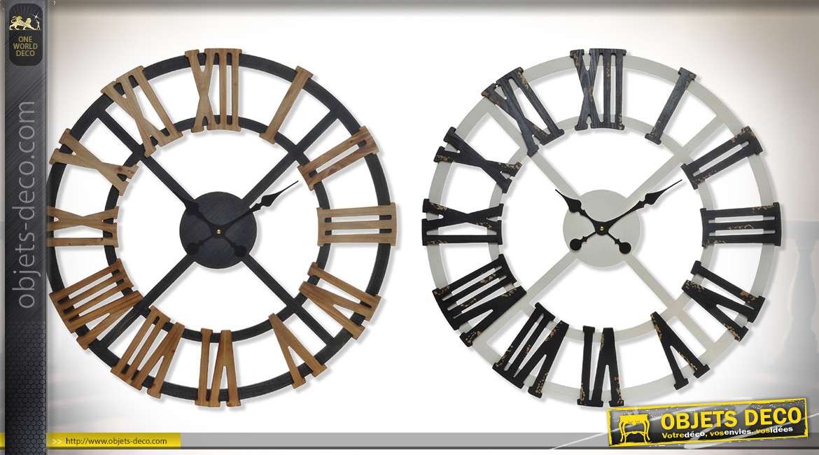 Duo d'horloges de grandes horloges murales en bois à chiffres romains Ø 70 cm