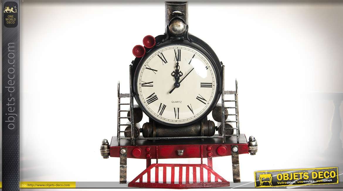 Horloge à poser en forme de locomotive à vapeur en métal 28 cm