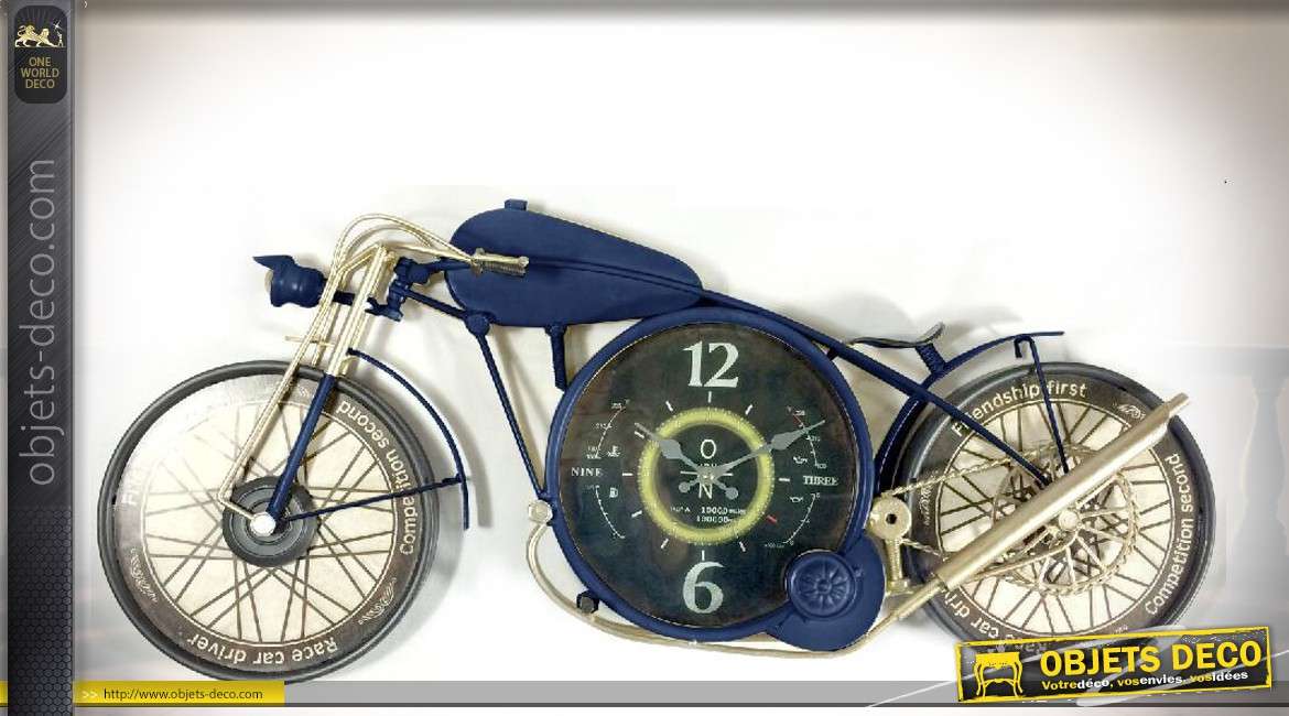 Horloge murale en forme d'ancienne moto dragster en métal 81 cm