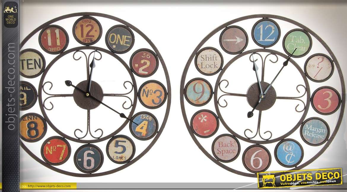 Duo d'horloges murale en métal avec affichage des heures rétro et fantaisie