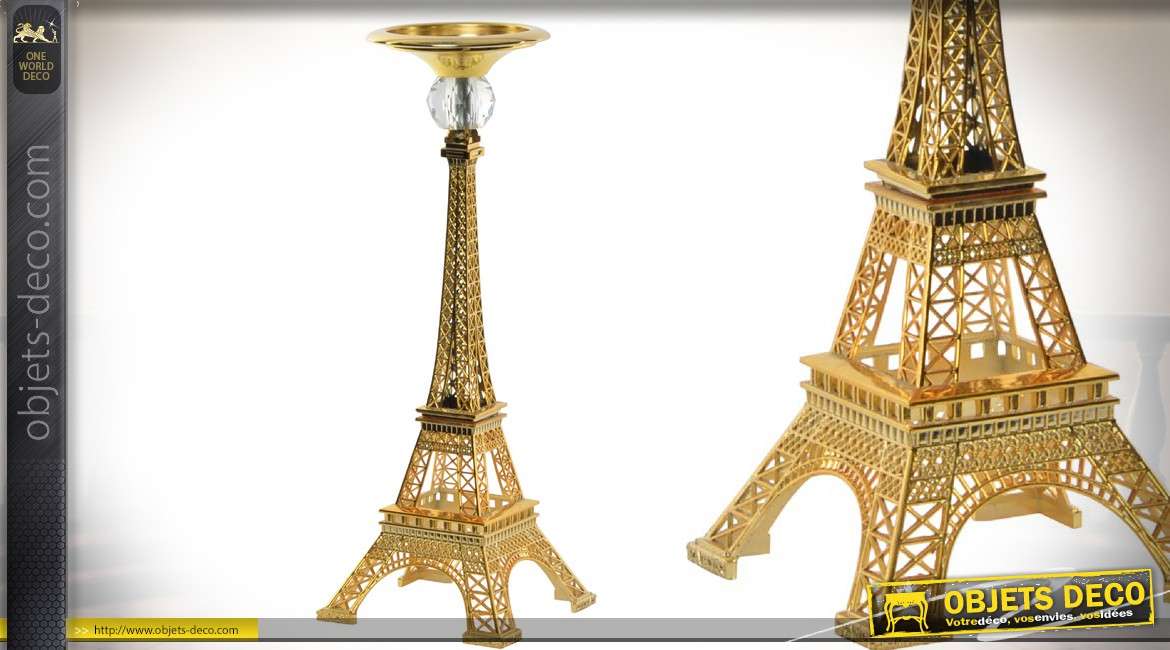 Chandelier en métal en forme de tour Eiffel dorée 37 cm