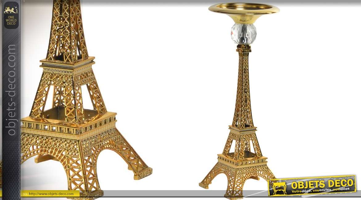Chandelier en métal en forme de tour Eiffel dorée 29,5 cm
