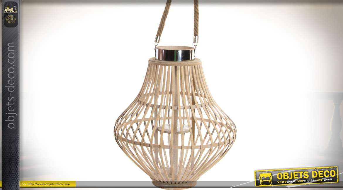 Lanterne à poser ou à suspendre en bambou de style exotique 43 cm