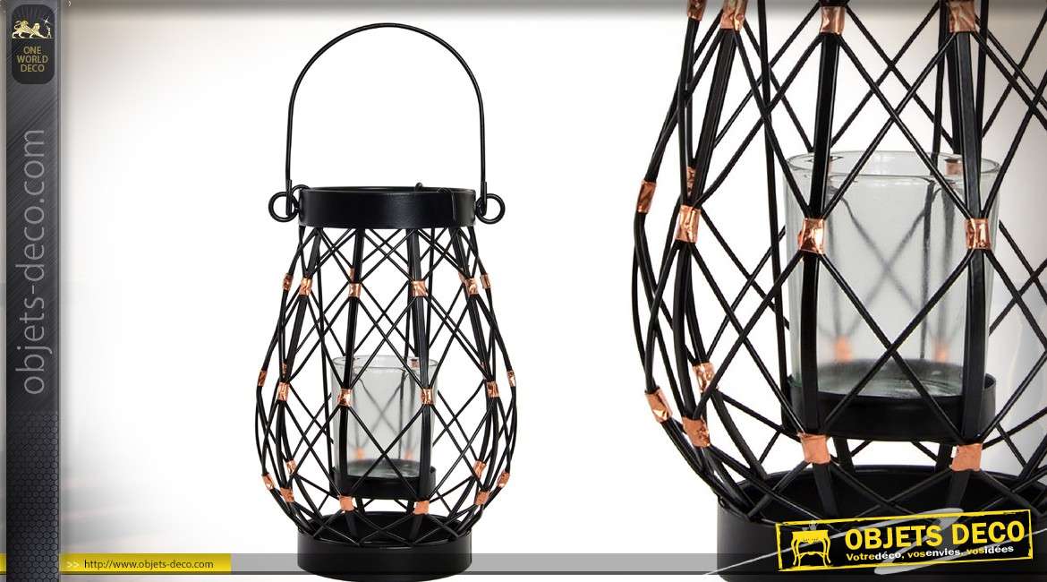 Lanterne de table bougeoir de style rétro et industriel en métal 20 cm