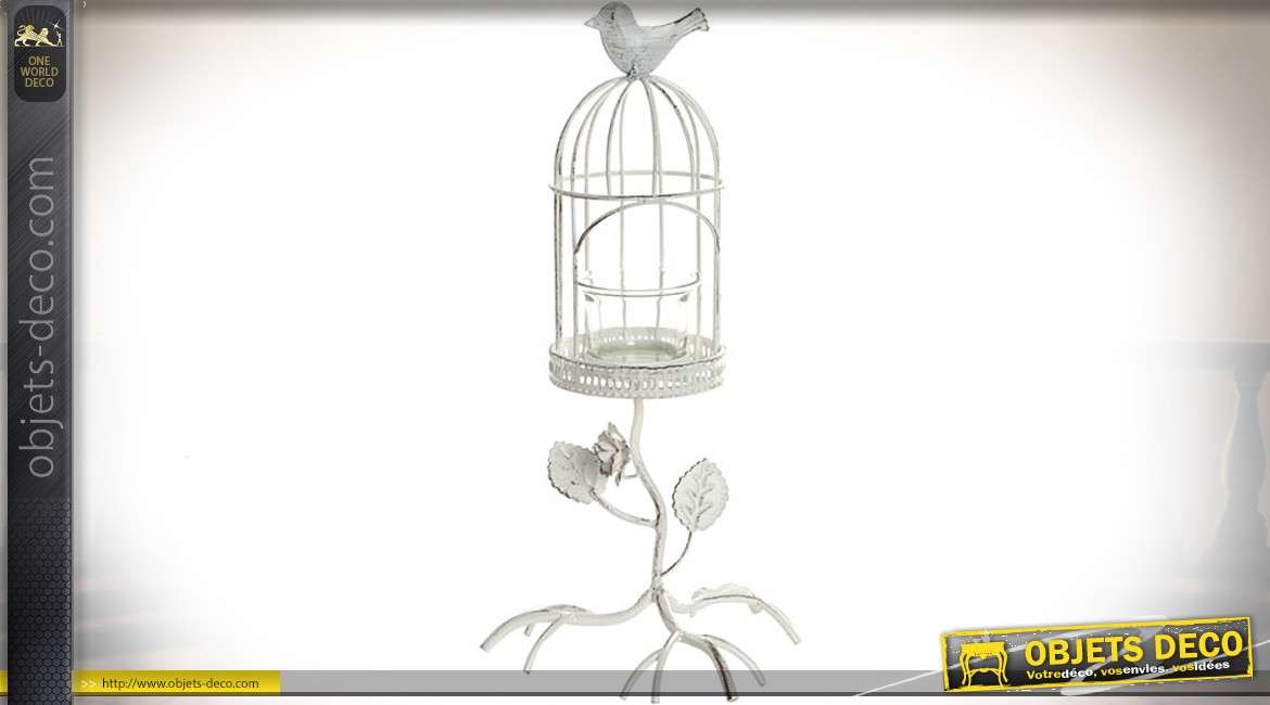 Bougeoir décoratif en forme de cage à oiseaux avec support en forme de branche