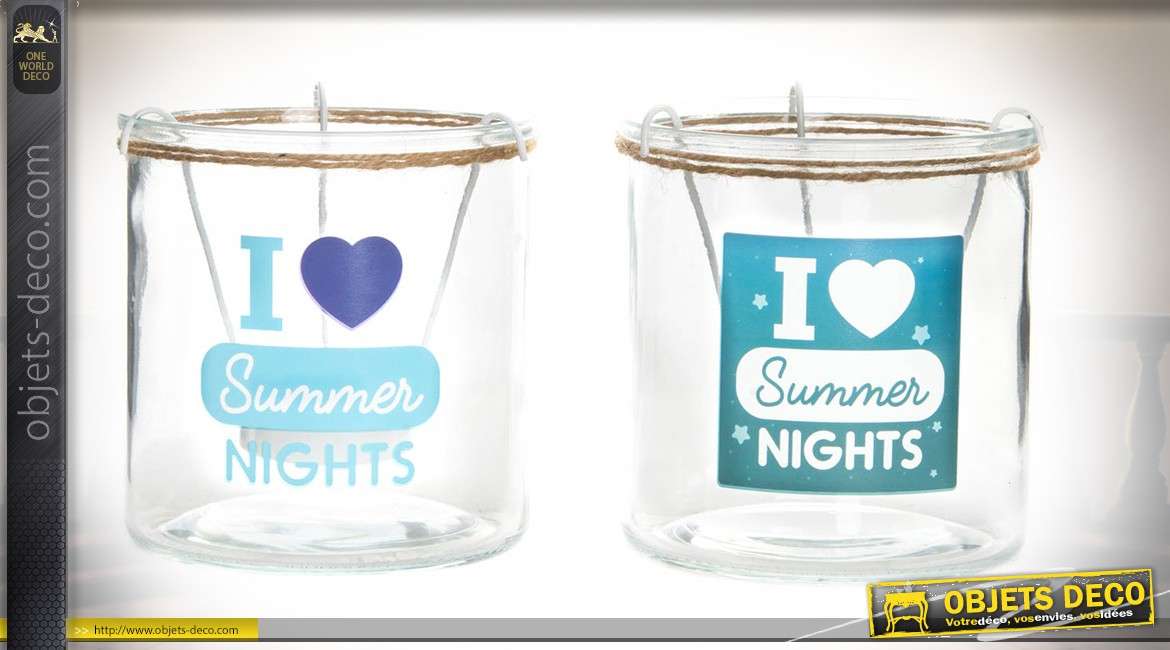 Série de 6 bougeoirs en verre pour bougies thème Summer Nights Ø 12 cm