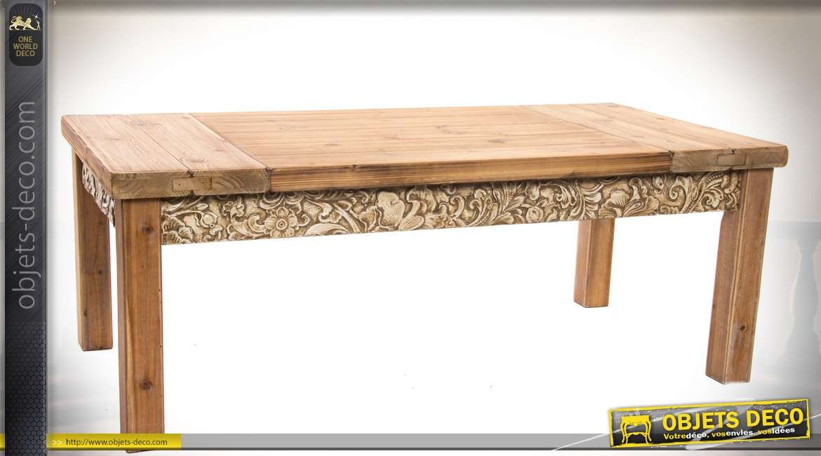Table basse de style rustique et massif en bois naturel aspect vieilli 120 x 60 cm