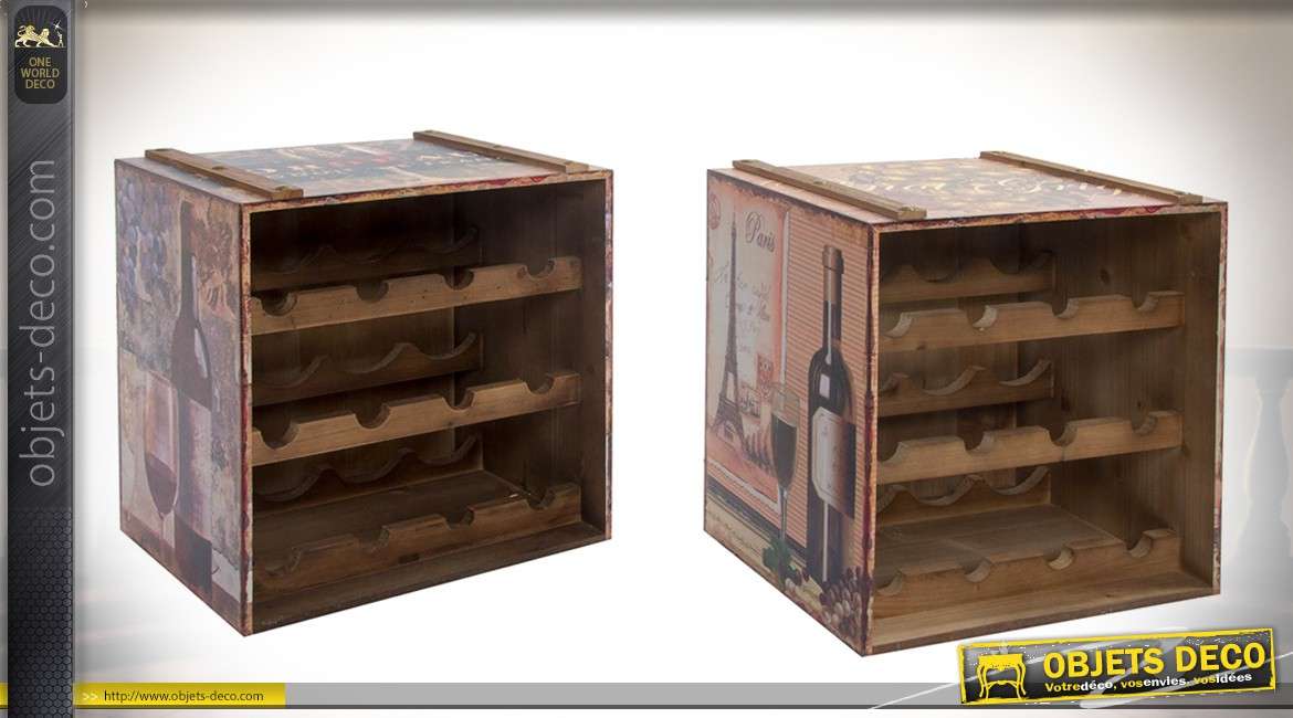 Série de deux casiers range-bouteilles pour 24 bouteilles illustrations vintage