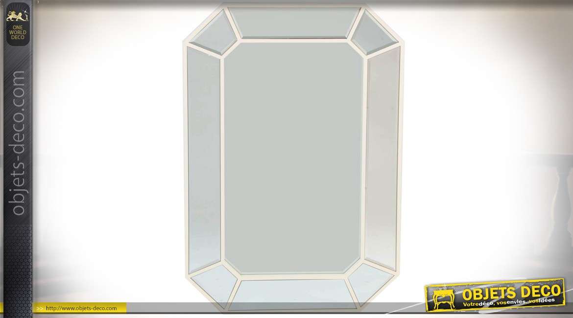 Miroir octogonal à parcloses en bois laqué blanc 90 cm