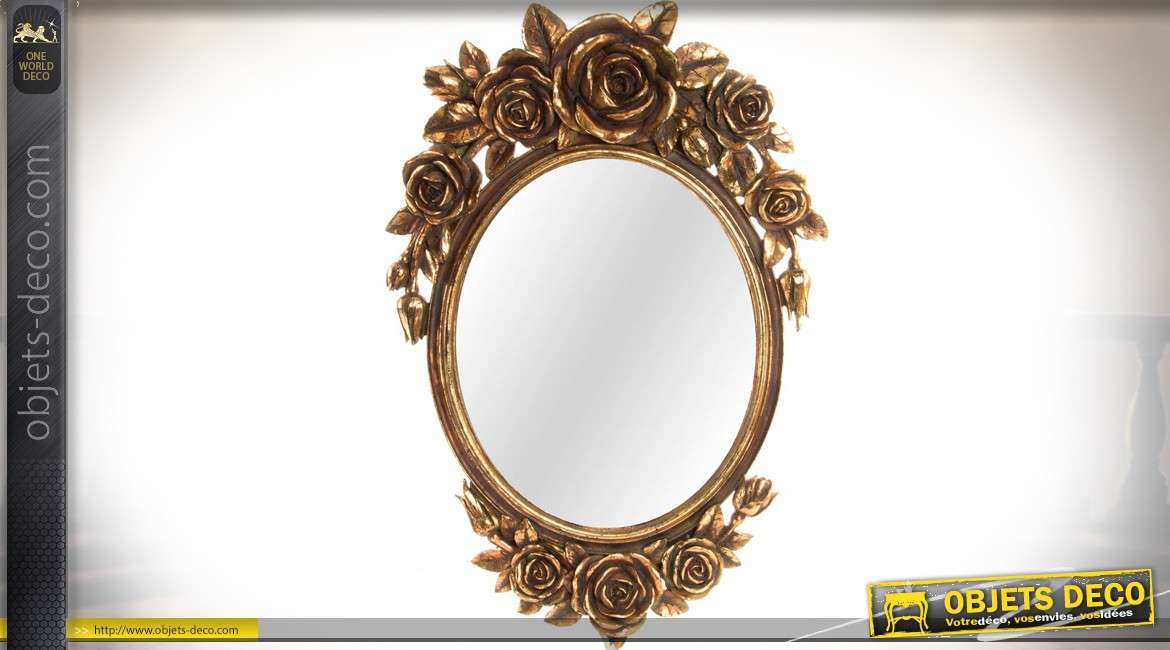 Miroir oval doré de style romantique avec ornementations florales 60 cm