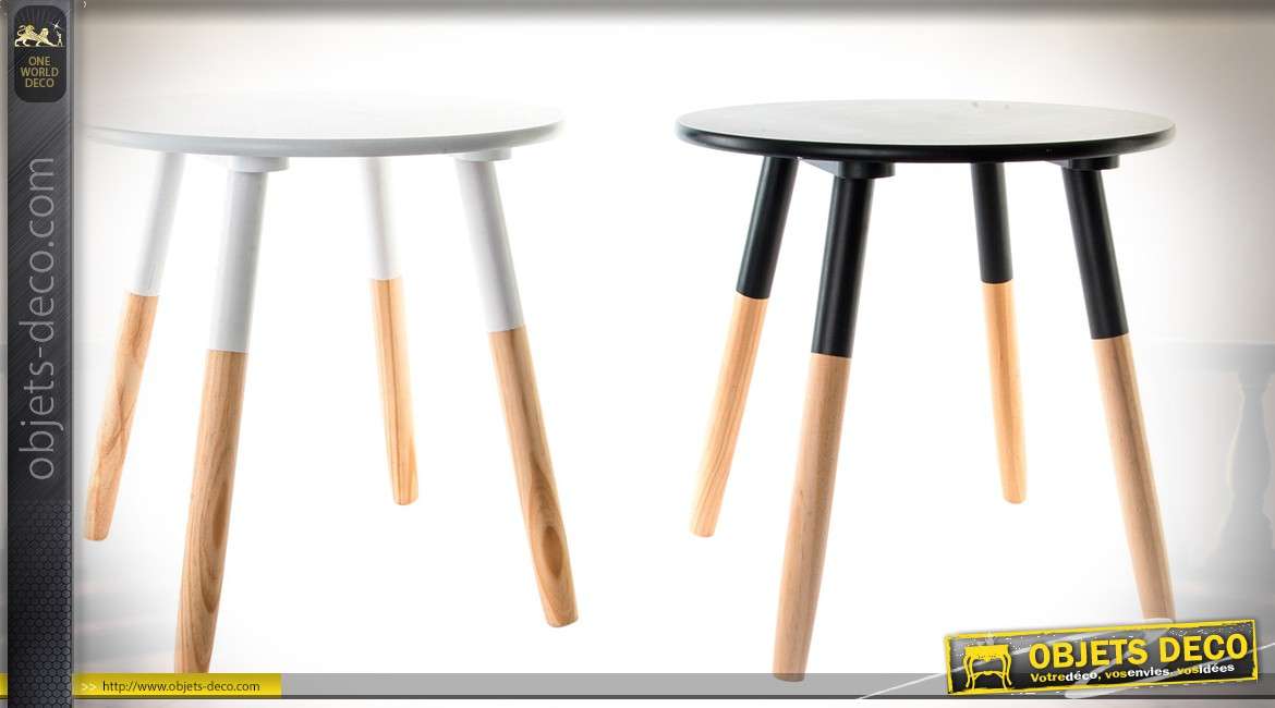 Série de 2 tables basses rondes de style scandinave blanche et noir Ø 48 cm