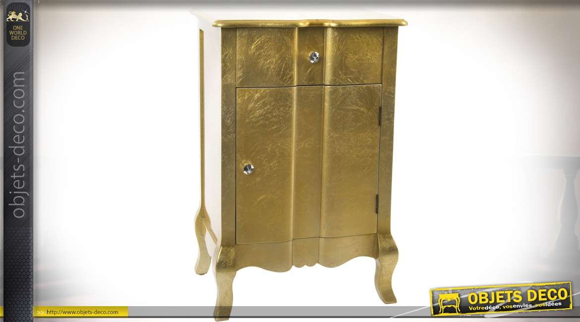 Table de chevet 1 tiroir  porte style rétro patine dorée effet texturé 75 cm