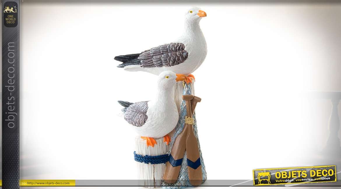 Statuette animalière de mouettes style bord de mer 20 cm