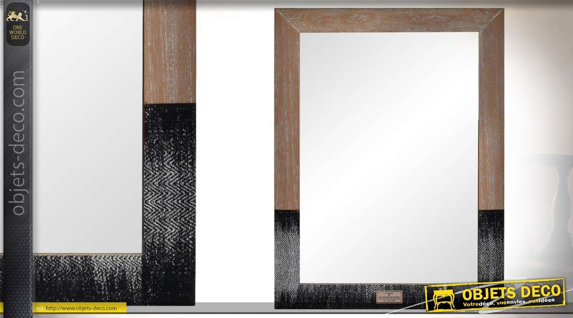 Miroir Boho 60 x 45 cm en bois finition vieillie angles en biseaux