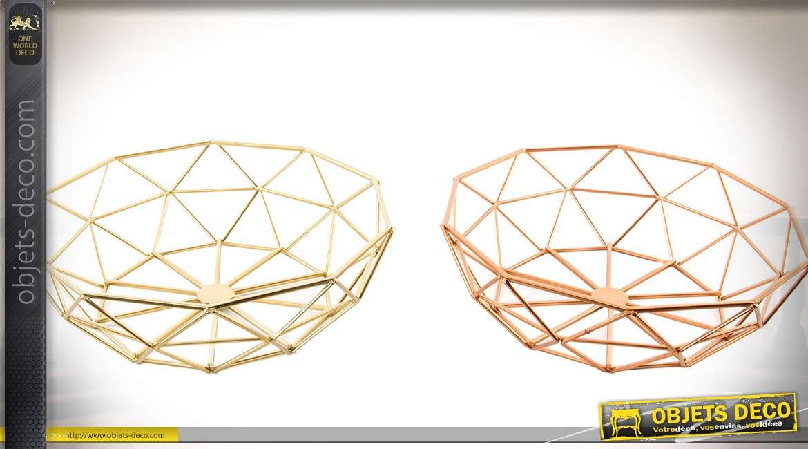 Duo de centres de tables design en métal finition dorée et cuivrée Ø 32 cm