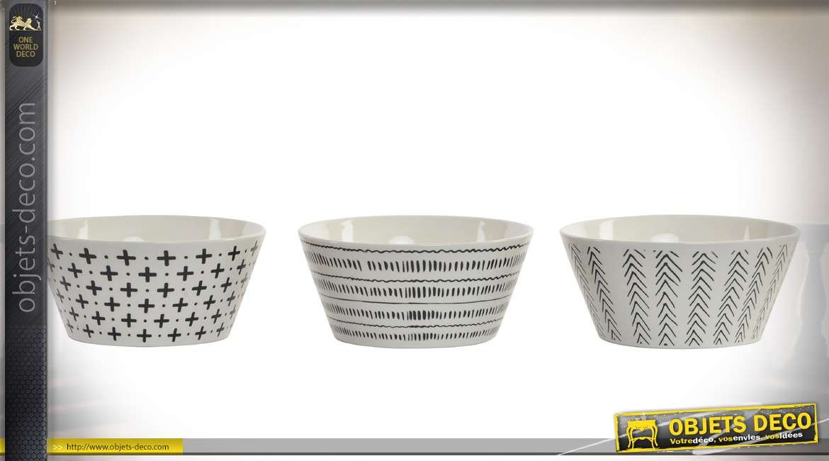 Service de 6 bols en porcelaine blanche à motifs boho Ø 13,5 cm