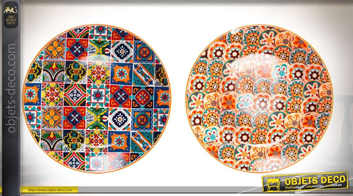 Duo d'assiettes en porcelaine à motifs multicolores en patchworks Ø 27 cm
