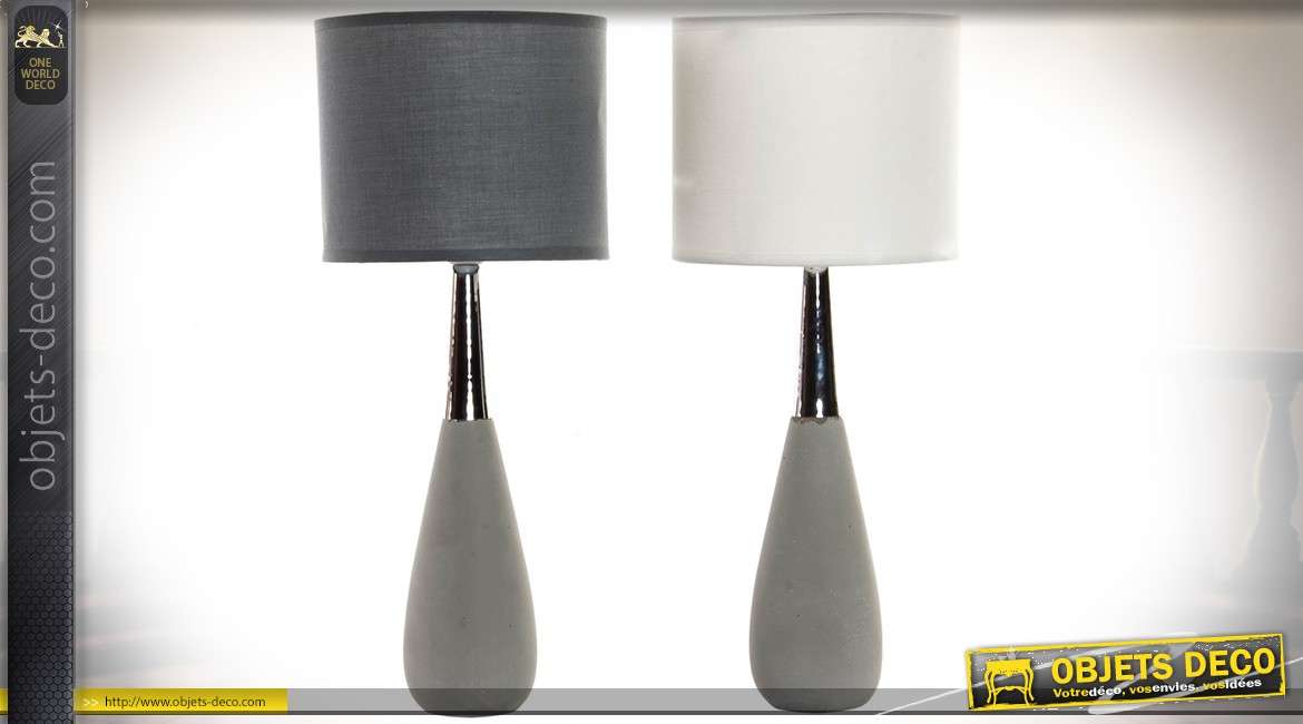 Duo de lampes design céramique et métal chromé abat-jour noir et blanc 43 cm