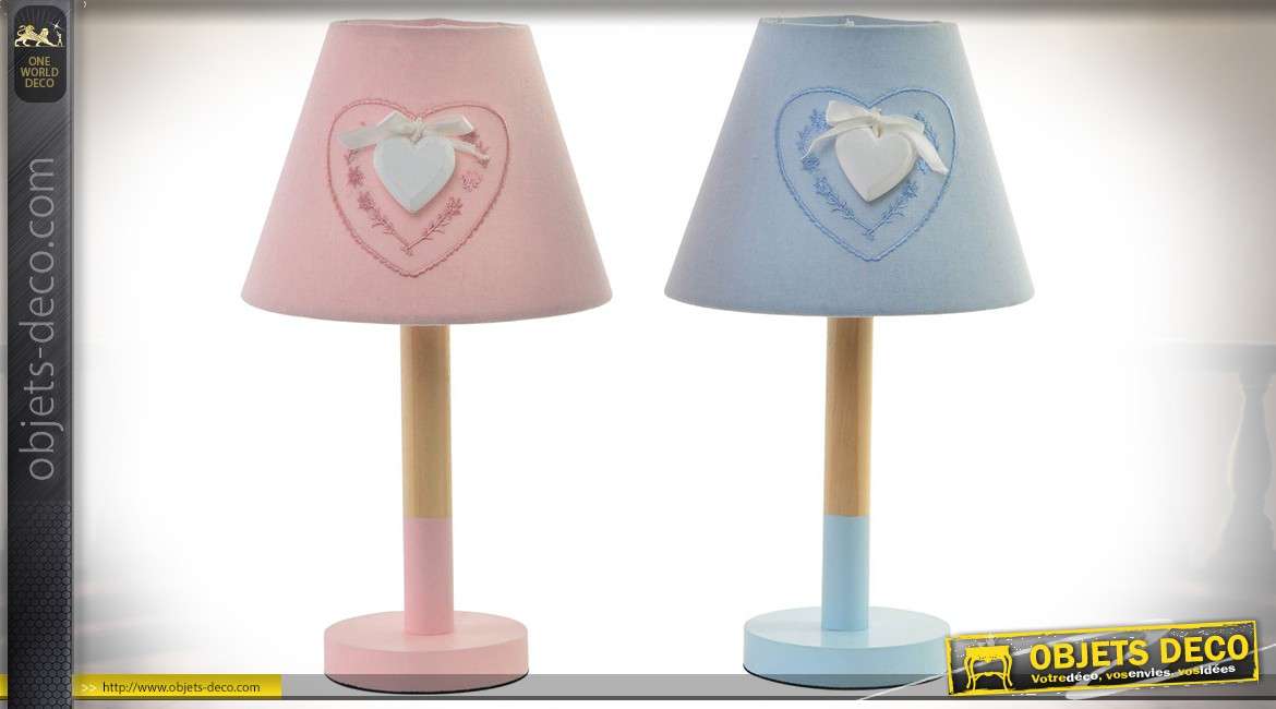 Duo de lampes de chevet de charme coloris rose clair et bleu clair 30 cm