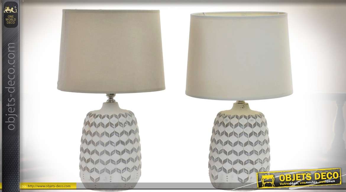 Duo de lampes avec pieds en céramique, motifs géométriques en chevrons