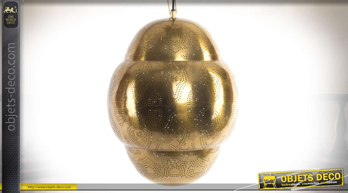 Suspension forme cocon en métal doré brillant style oriental 38 cm
