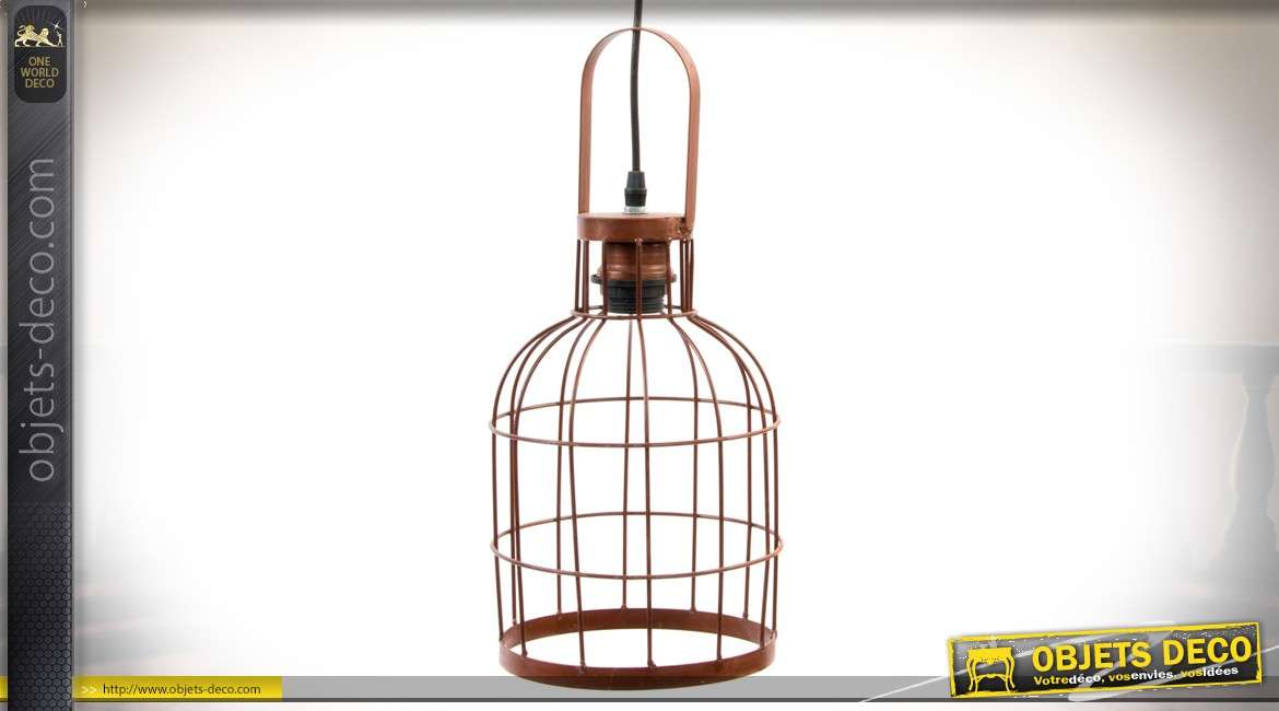 Suspension en métal de style rétro en forme de lanterne cage cuivrée 40 cm