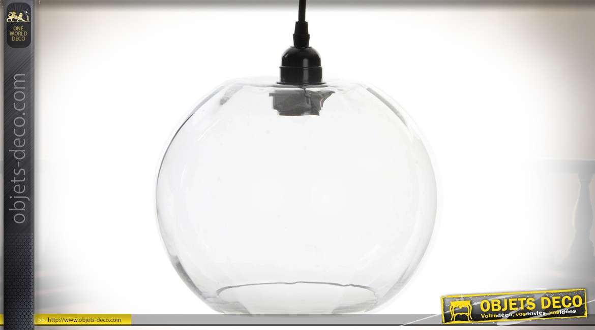 Suspension globe de verre transparent style Art Déco Ø 25 cm