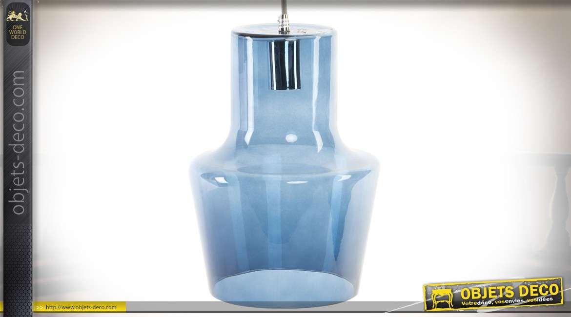 Suspension en verre style Art Déco teinte bleue 32 cm