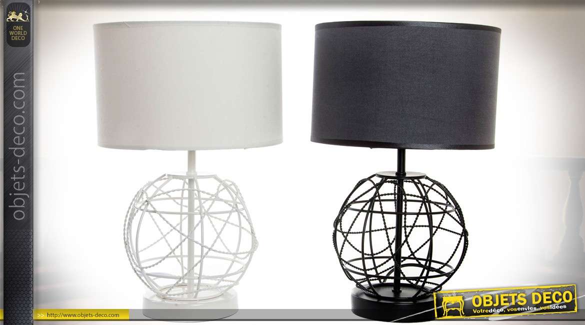 Duo de lampes avec pieds en métal effet fil de fer, coloris blanc et noir 40 cm