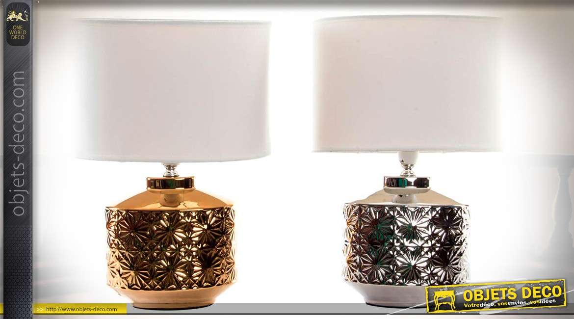 Lampes de table en céramique finition effet métal doré et métal argenté 34 cm
