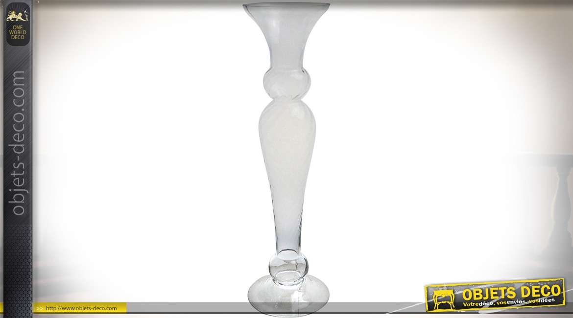 Haut vase de forme classique et élancée en verre transparent 60 cm