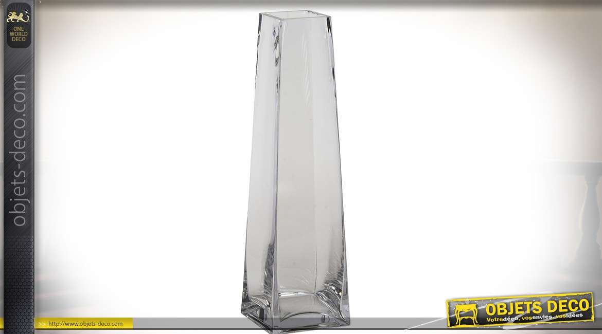 Grand vase en forme d'obélisque en verre transprent 40 cm