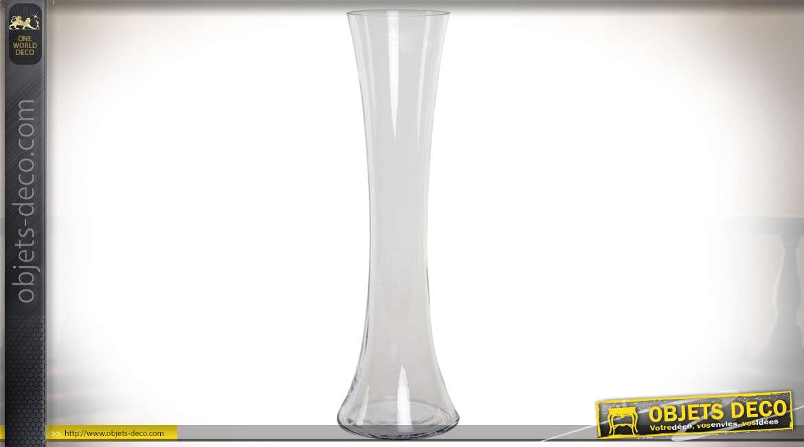 Vase en verre transparent, silhouette galbée et concave 50 cm Ø 15 cm