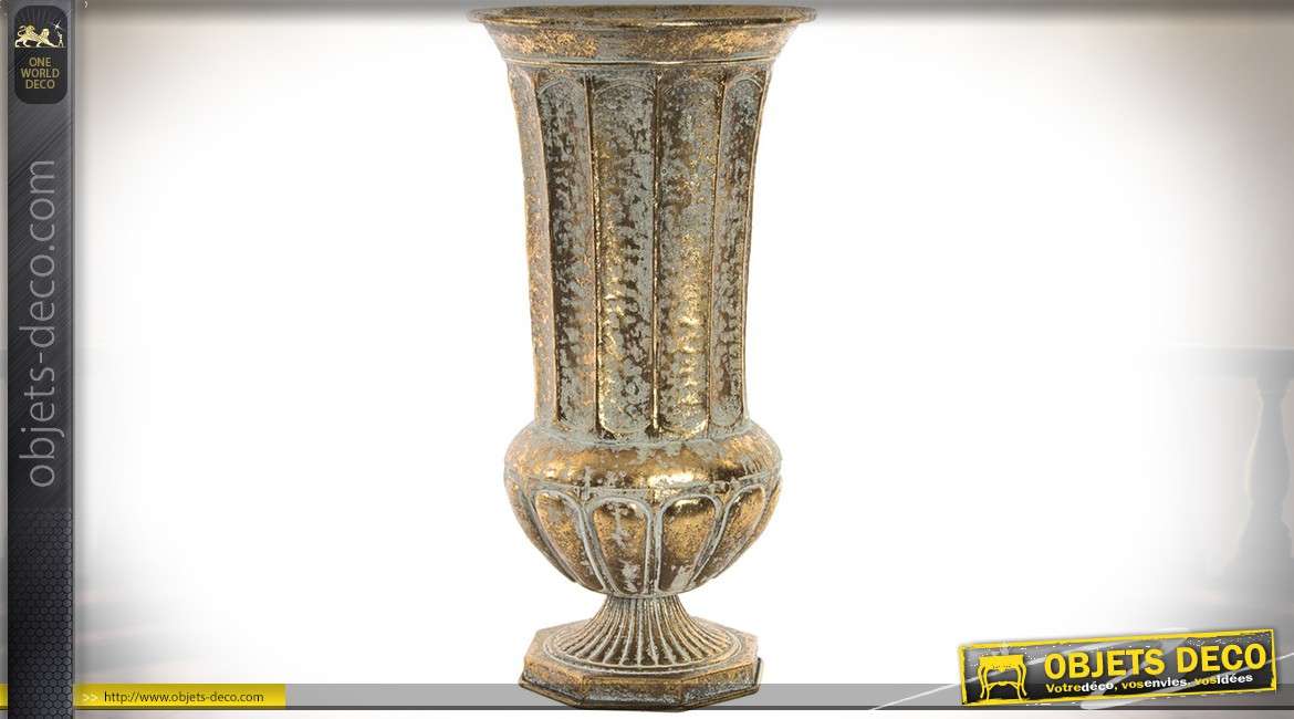 Vase haut en métal inspiration style Médicis finition dorée et vieillie 50 cm