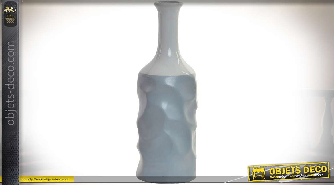 Vase en céramique en forme de bouteilles coloris gris bleu 35 cm