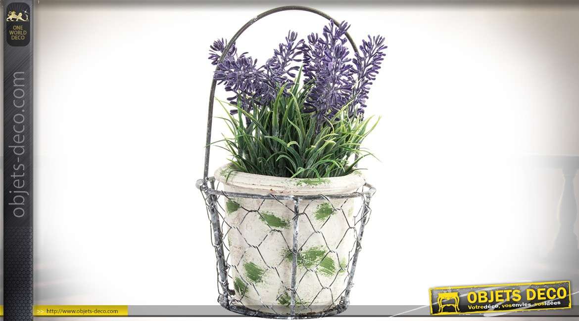 Pot de fleurs de style rétro avec lavande artificielle 19 cm