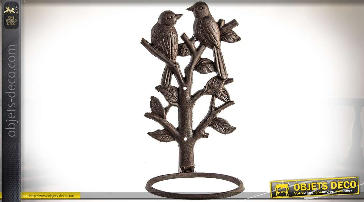 2 grands supports muraux pour pots de fleurs en fonte motifs arbre et oiseaux 30 cm
