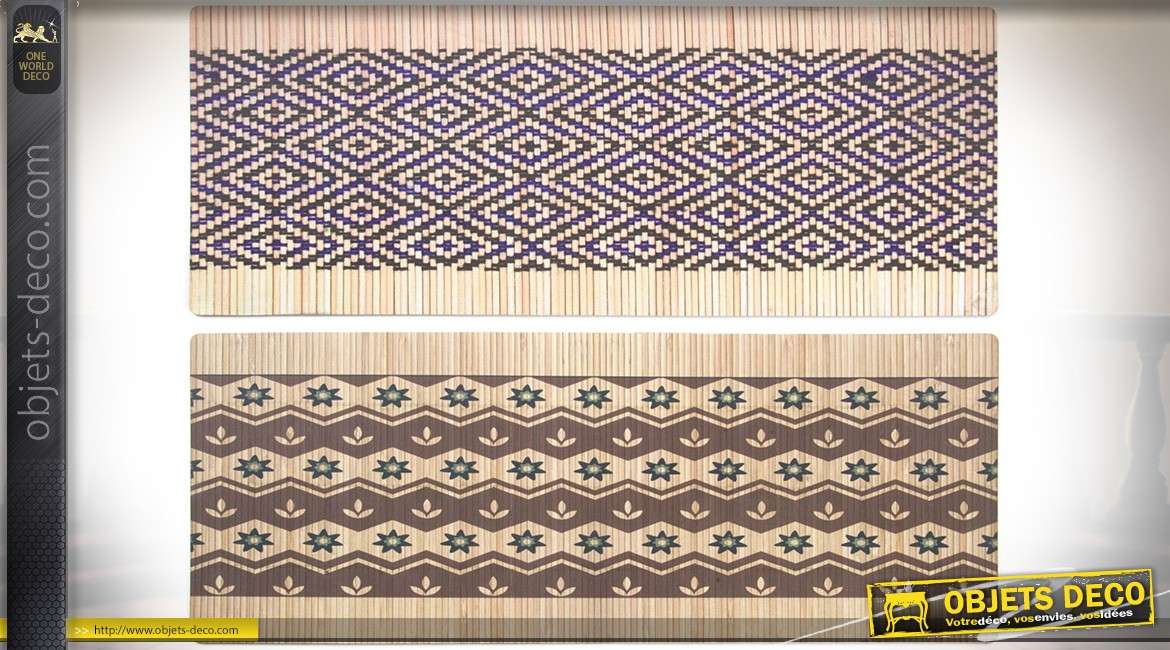 Série de deux longs paillassons en caoutchouc à motifs ethniques 90 cm