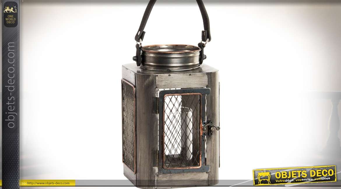 Petite lanterne en métal de style rétro et industriel à poser ou à suspendre 24 cm