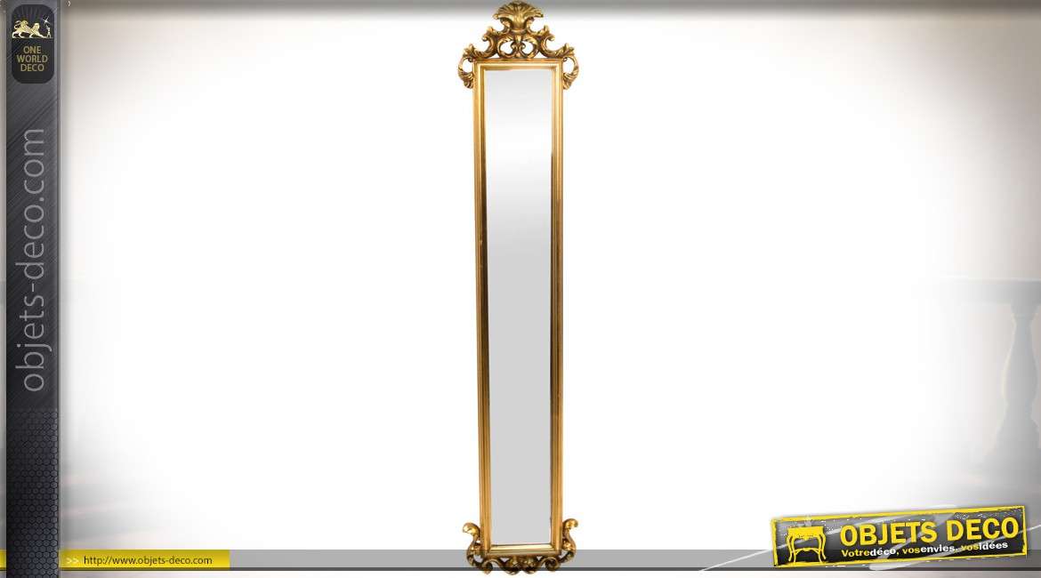 Miroir ruban vertical en résine finition dorée style classique 129 cm